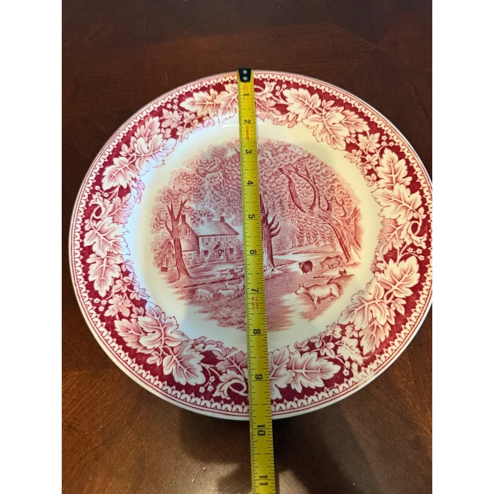 Homer Laughlin Currier & Ives Home Sweet Home Red Transferware Dinner Plate
